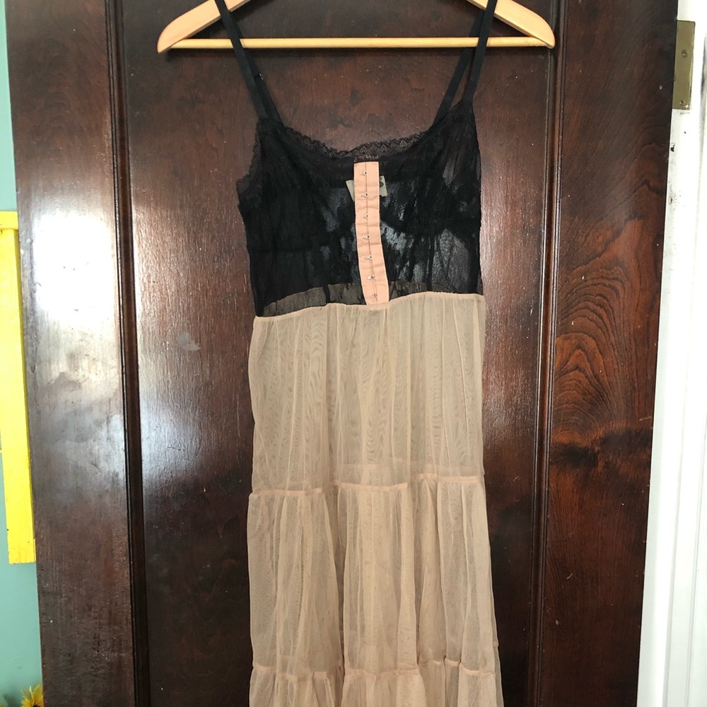 Vintage style new fabric mauve and black lace slip